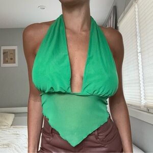 ZARA GREEN TIE UP HALTER TOP IN WOMENS SIZE S